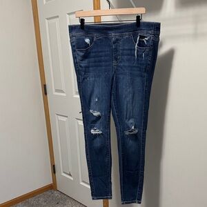 Torrid Lean Jean Pull-on Dark Blue Distressed Skinny Jeans Size 1